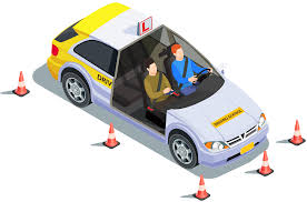 Driving school car with instructor and student